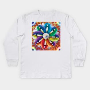 Rainbow Dolphin Pin Wheel Pizza Explosion Kids Long Sleeve T-Shirt